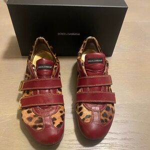 Dolce & Gabbana Red and Leopard Print Flats